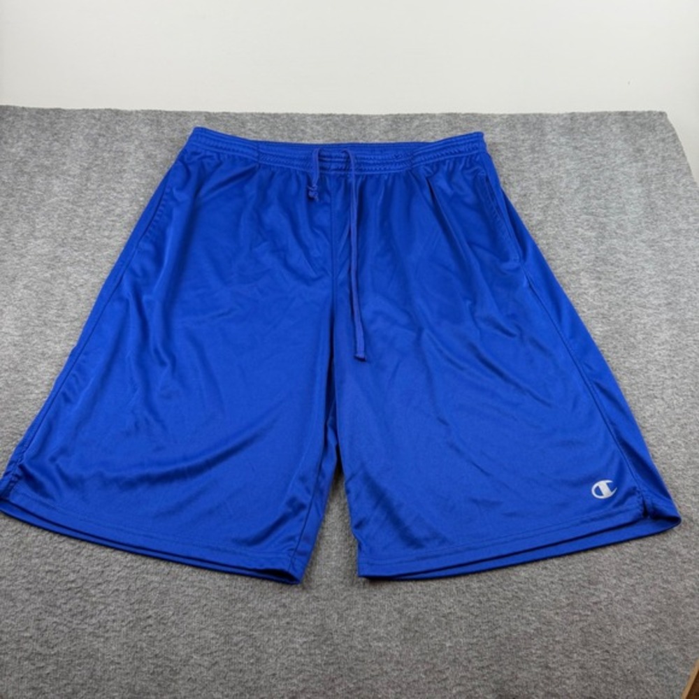 Champion Athletic Shorts Men's 2XL Blue Polyester Drawstring Pockets Gym Workout